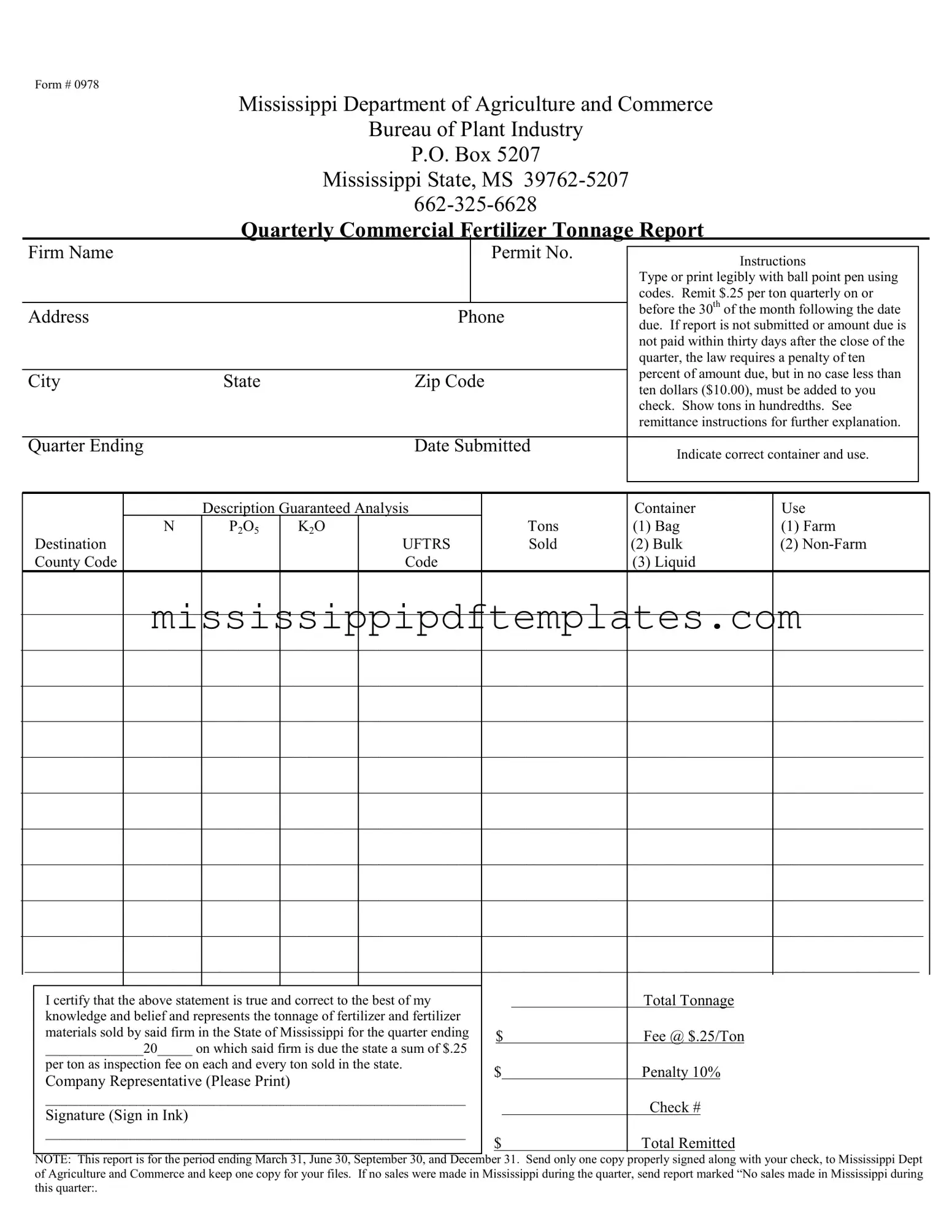 Fill in Your 0978 Mississippi Template