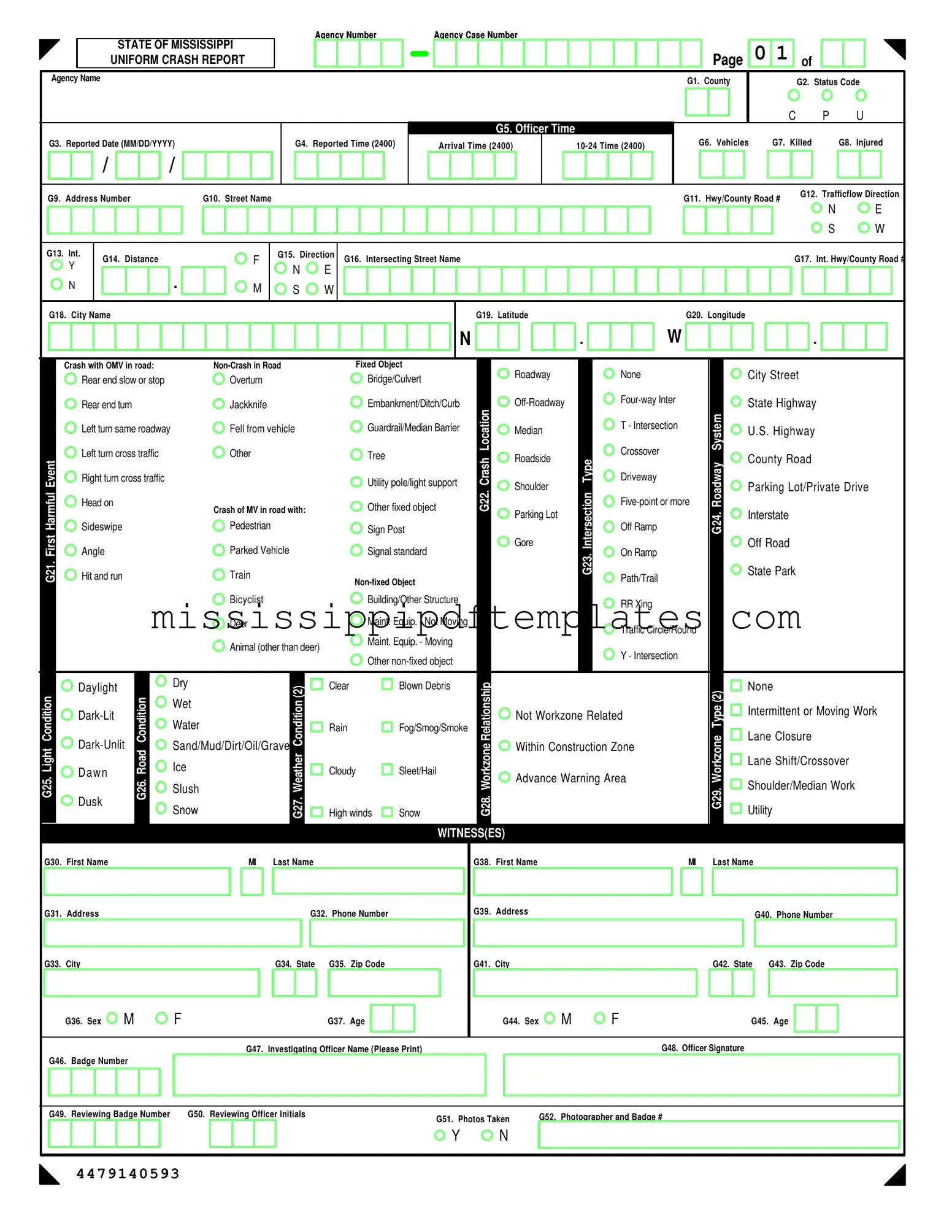 Fill in Your Mississippi Accident Report Template