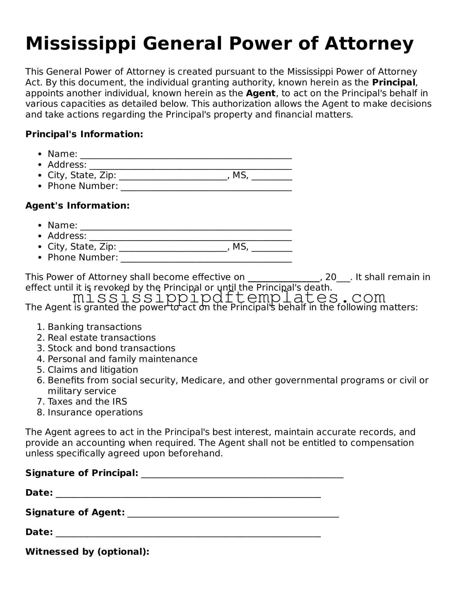 Attorney-Approved  General Power of Attorney Template for Mississippi