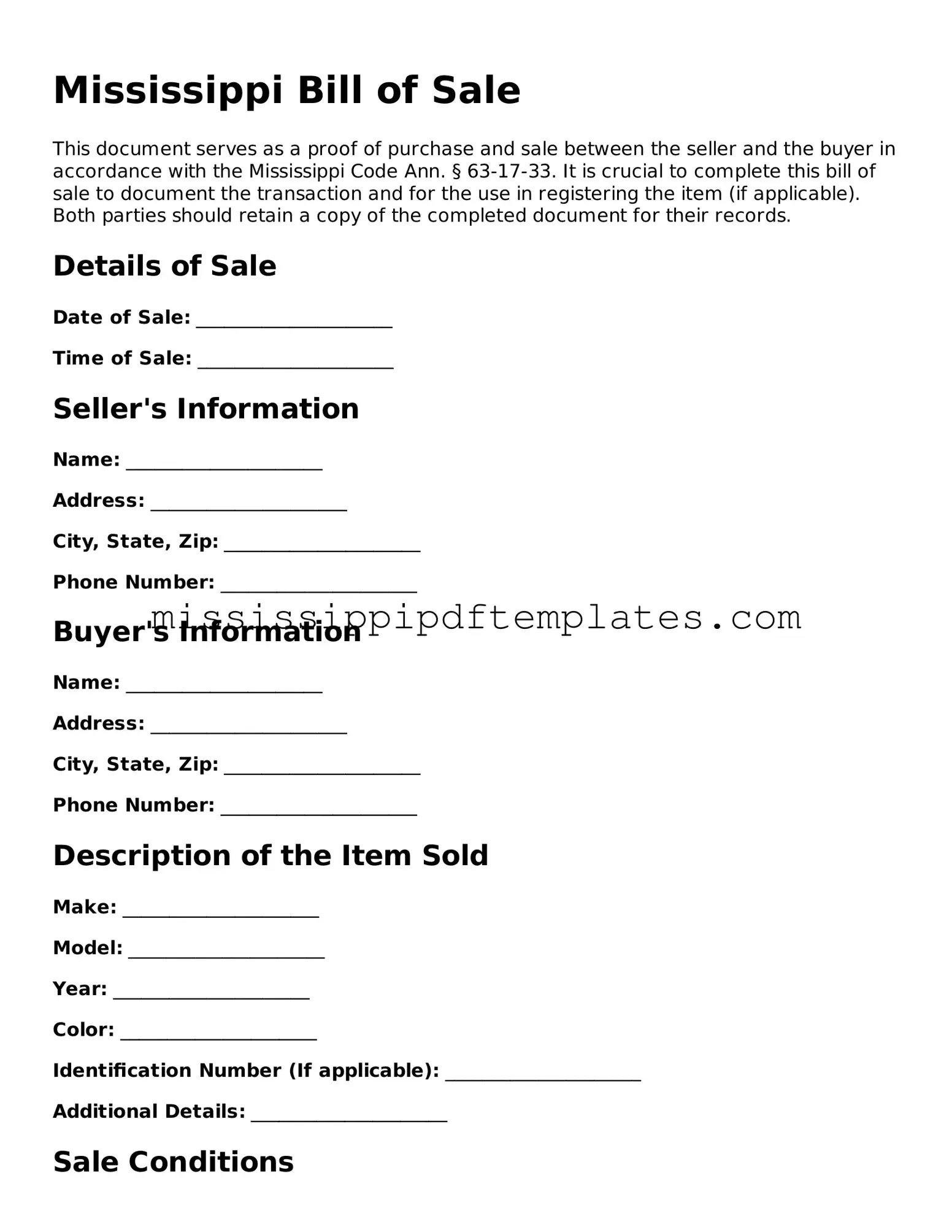 Attorney-Approved  Bill of Sale Template for Mississippi