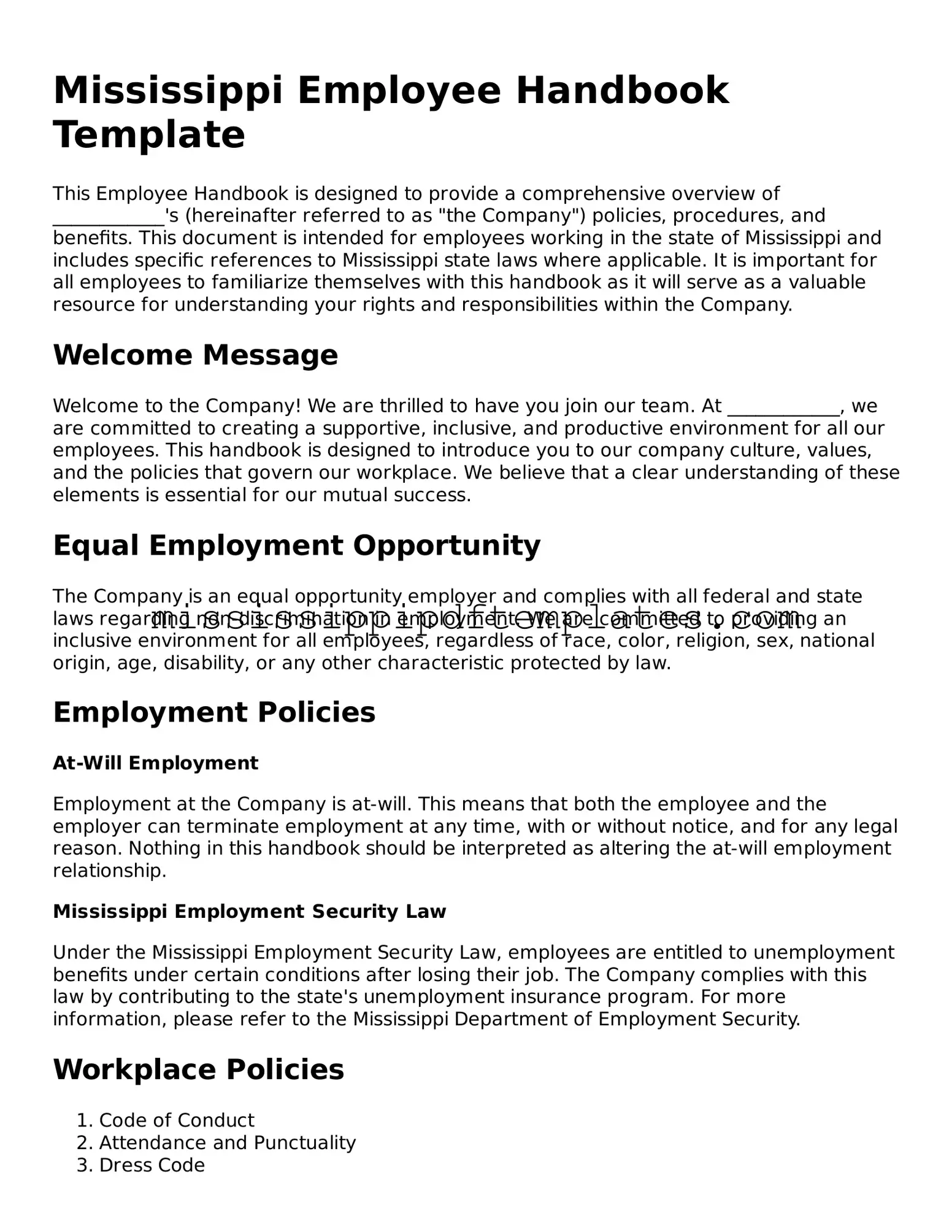 Attorney-Approved  Employee Handbook Template for Mississippi