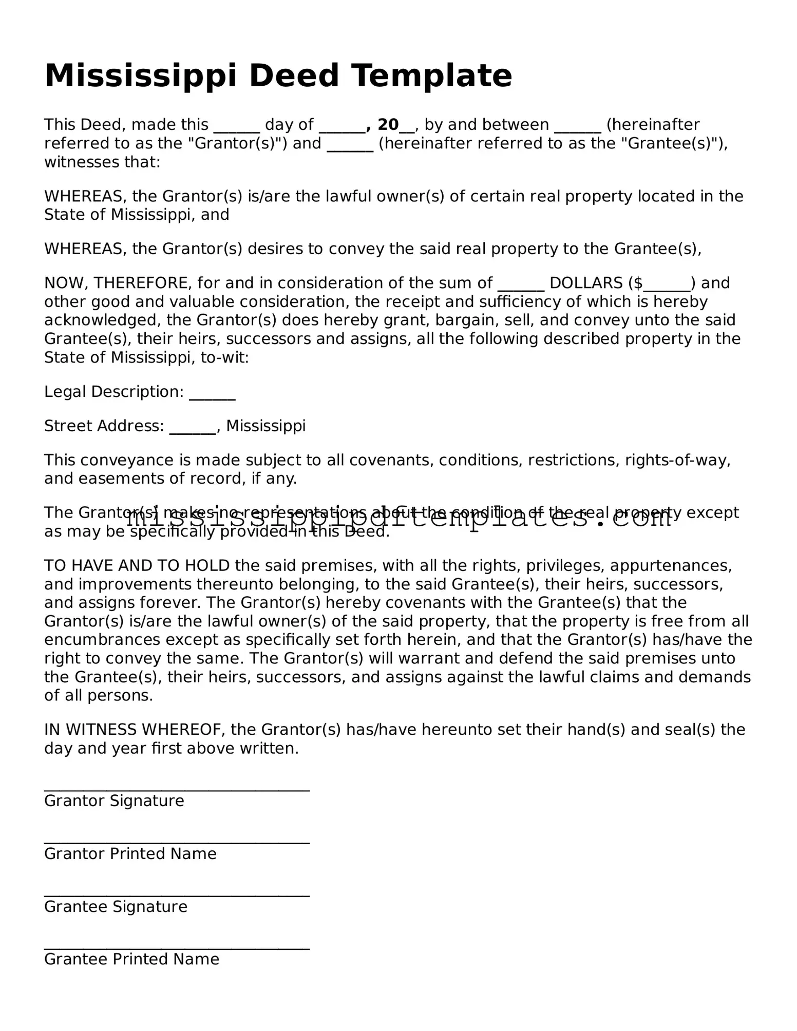 Attorney-Approved  Deed Template for Mississippi