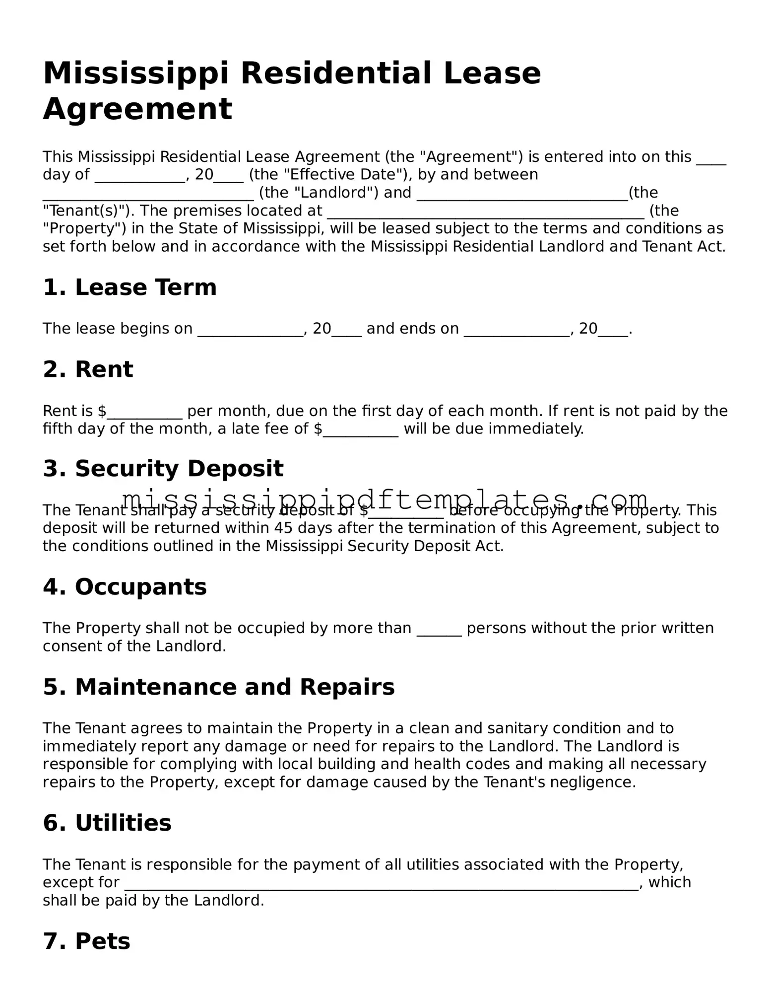 Attorney-Approved  Residential Lease Agreement Template for Mississippi