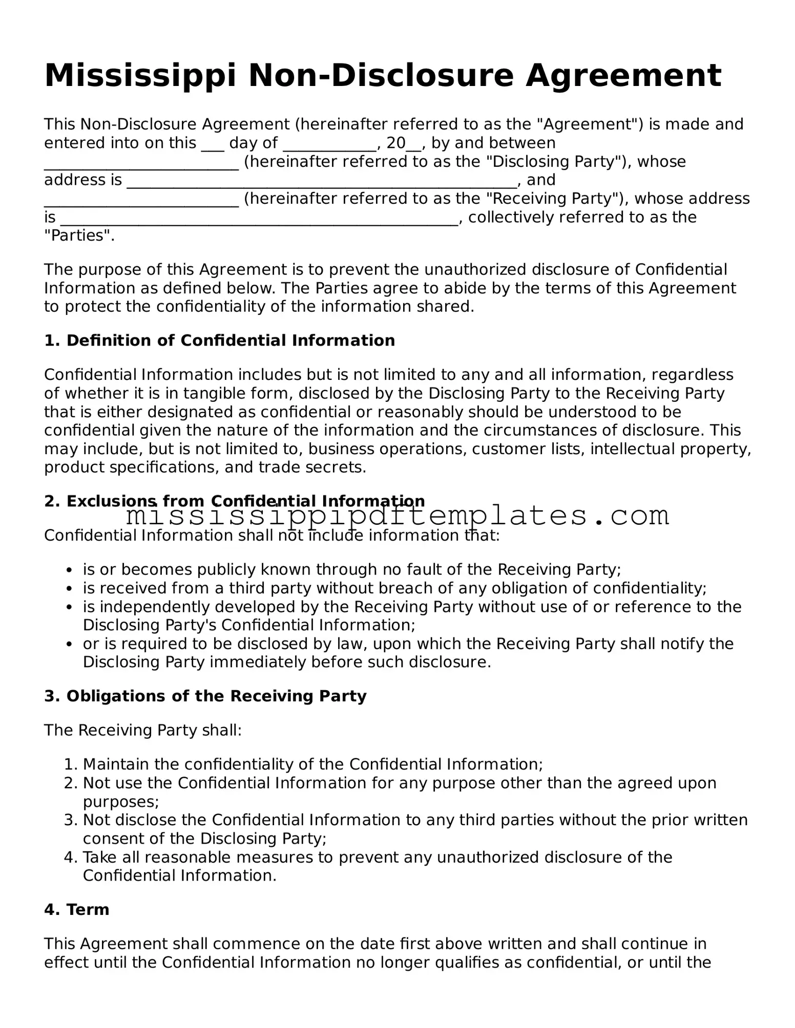 Attorney-Approved  Non-disclosure Agreement Template for Mississippi