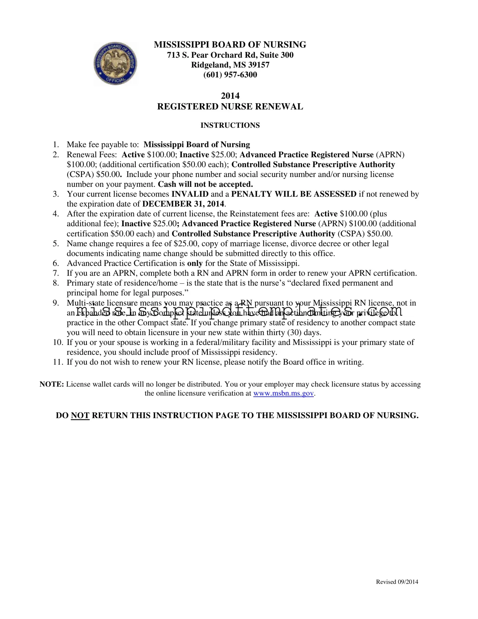 Fill in Your Mississippi Nurse Renewal Template