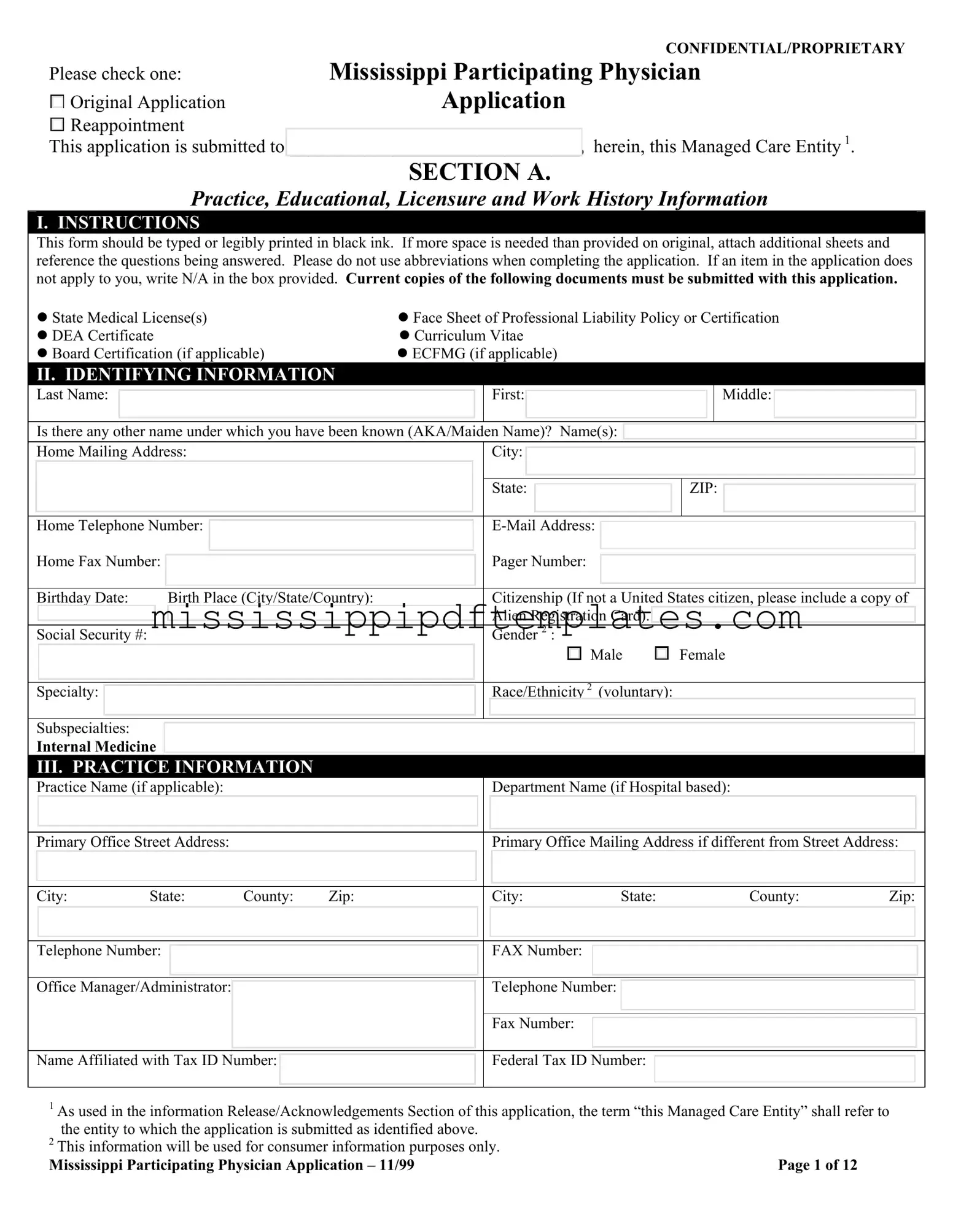 Fill in Your Mississippi Participating Application Template