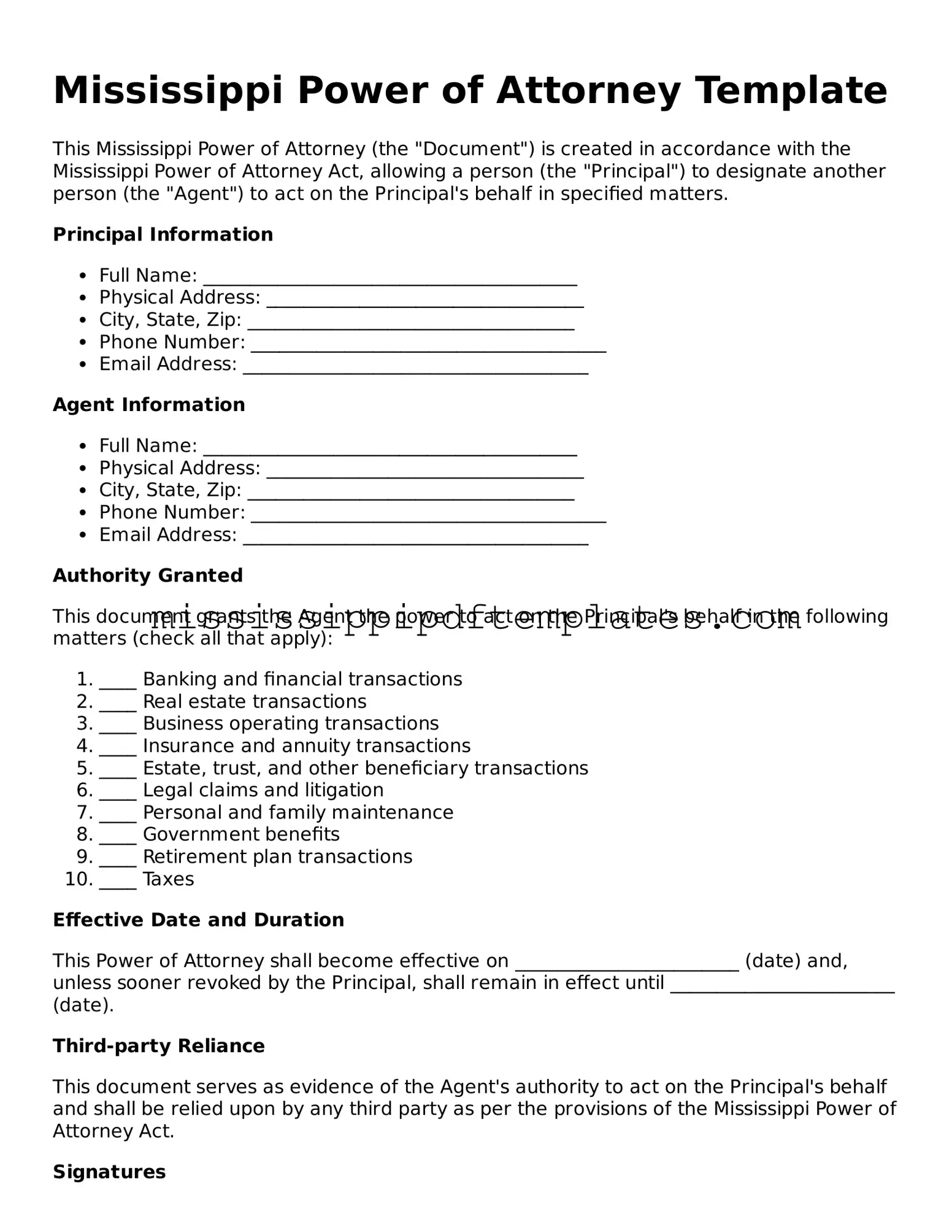 Attorney-Approved  Power of Attorney Template for Mississippi