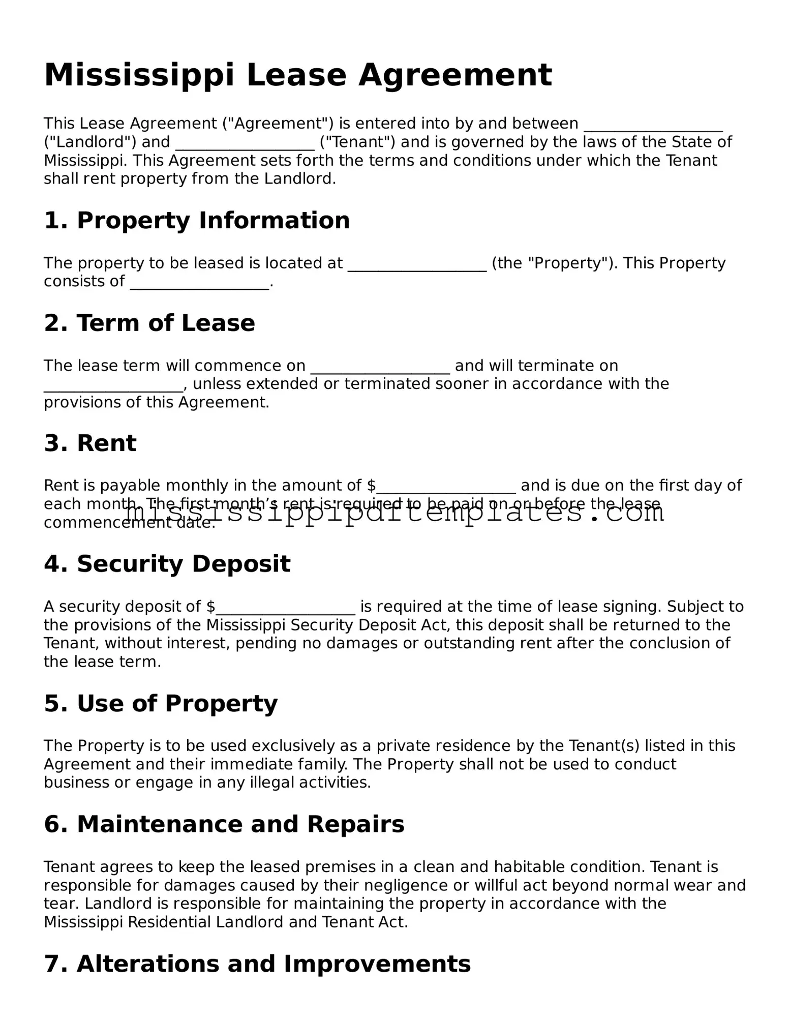 Attorney-Approved  Lease Agreement Template for Mississippi