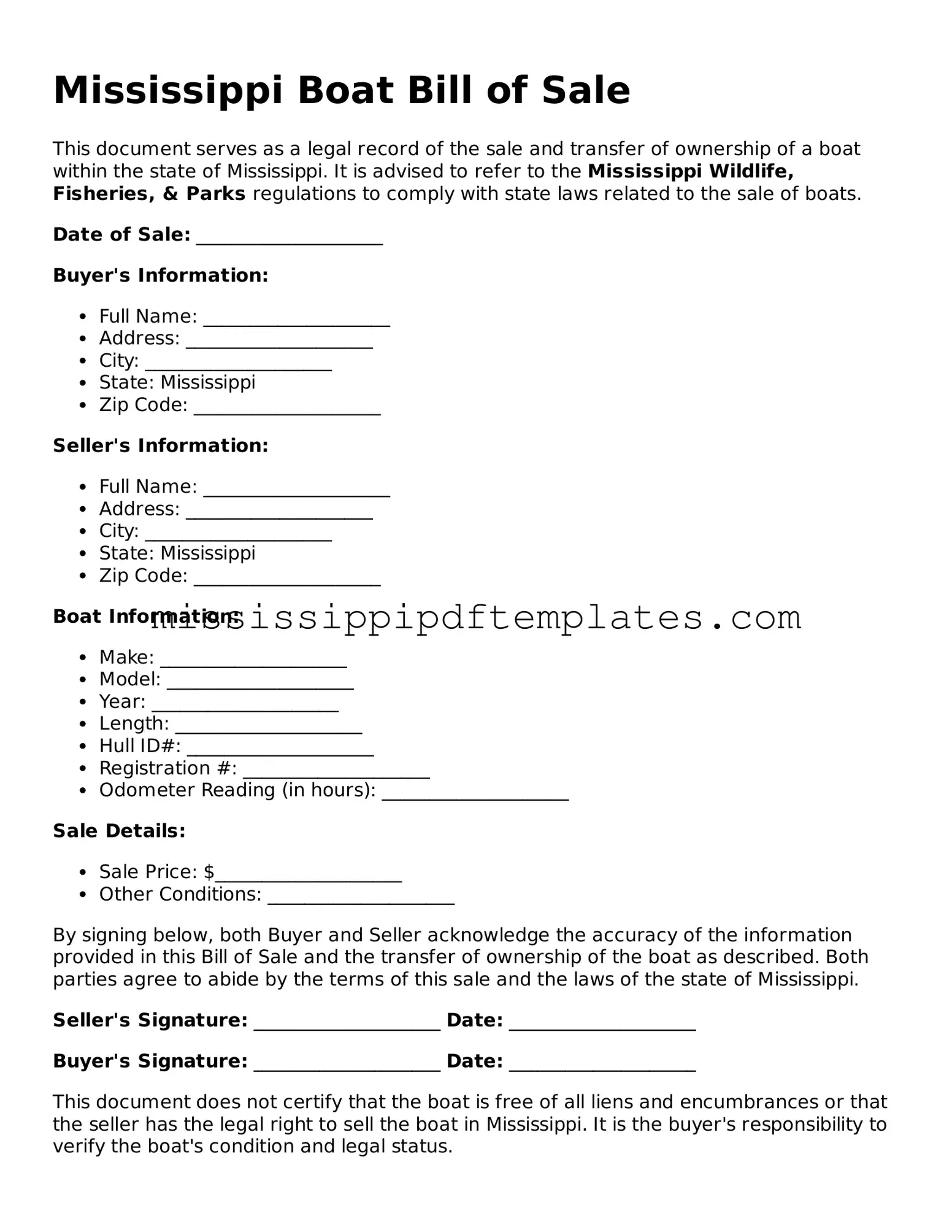 Attorney-Approved  Boat Bill of Sale Template for Mississippi