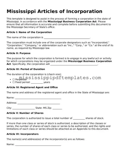 Attorney-Approved  Articles of Incorporation Template for Mississippi