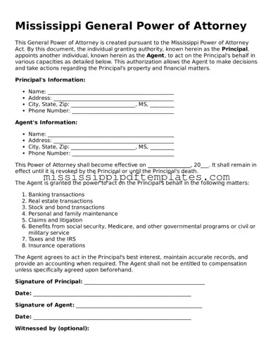 Attorney-Approved  General Power of Attorney Template for Mississippi