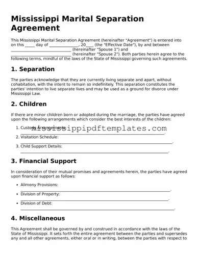 Attorney-Approved  Marital Separation Agreement Template for Mississippi