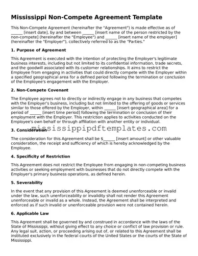 Attorney-Approved  Non-compete Agreement Template for Mississippi