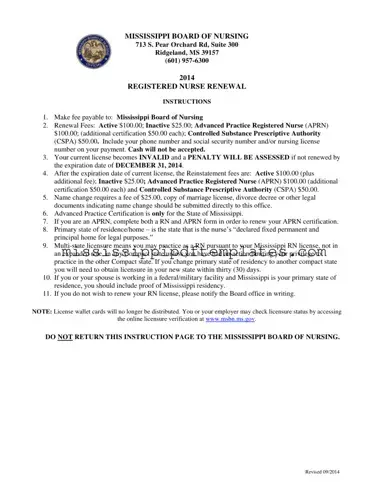 Fill in Your Mississippi Nurse Renewal Template