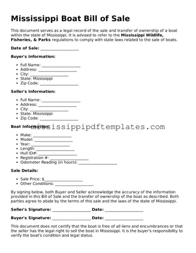 Attorney-Approved  Boat Bill of Sale Template for Mississippi
